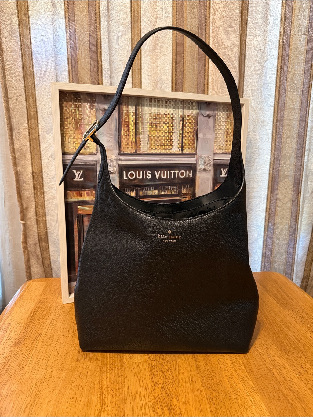 Kate Spade Black Pebbled Leather Shoulder Hobo Bag